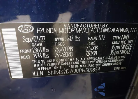 2023 Hyundai Santa Fe Sel z USA, uszkodzony, nr VIN 5NMS2DAJ0PH501854